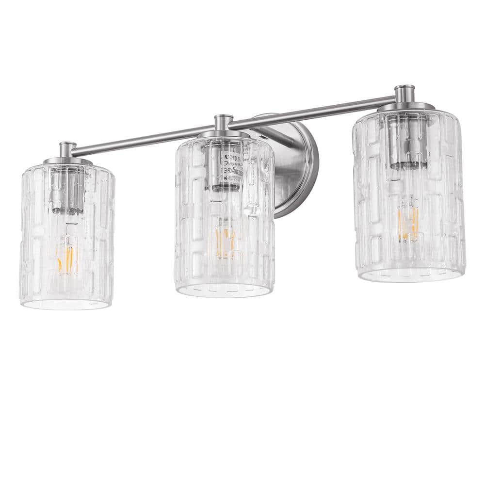 20 in. 3-Light Polished Nickel Bathroom Vanity Light with Clear Seedy Glass Shades, Dimmable Lighting Fixture price history on PriceWatchPro