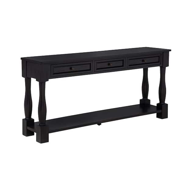 Ardelle 63 in. L Espresso Rectangle Wood Console Table with 3 Drawers