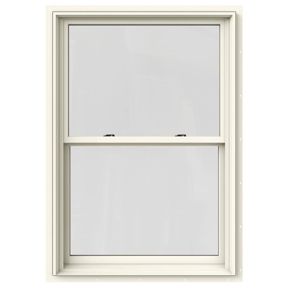 JELDWEN 37.375 in. x 60 in. W2500 Series Cream Painted Clad Wood Double Hung Window w/ Natural