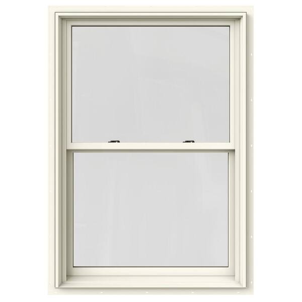 JELD-WEN 37.375 in. x 60 in. W-2500 Series Cream Painted Clad Wood Double Hung Window w/ Natural Interior and Screen