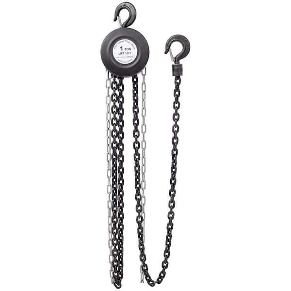 Black 10 ft. Steel Chain Hoist with 2-Heavy Duty Hooks, 2200 lbs. Capacity