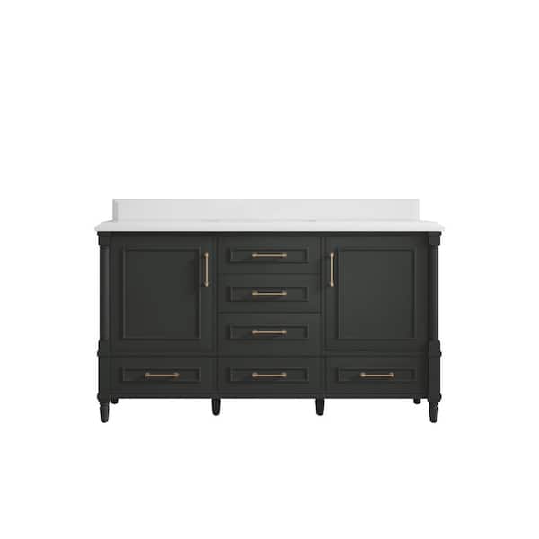 Willow Collections Hudson 60 in. Single Sink Freestanding Black Top Bath Vanity with White Qt. Top Unassembled