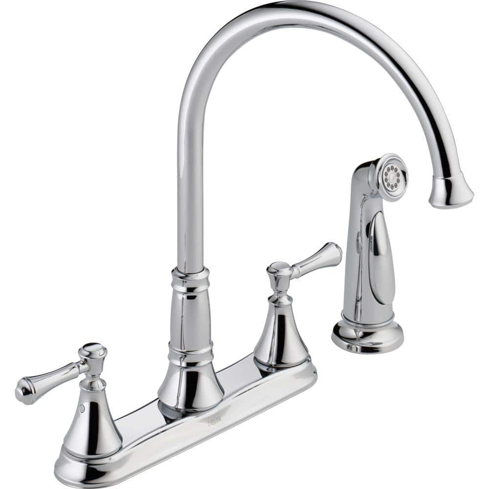 delta cassidy 2 handle standard kitchen faucet with side sprayer in chrome 2497lf the home depot