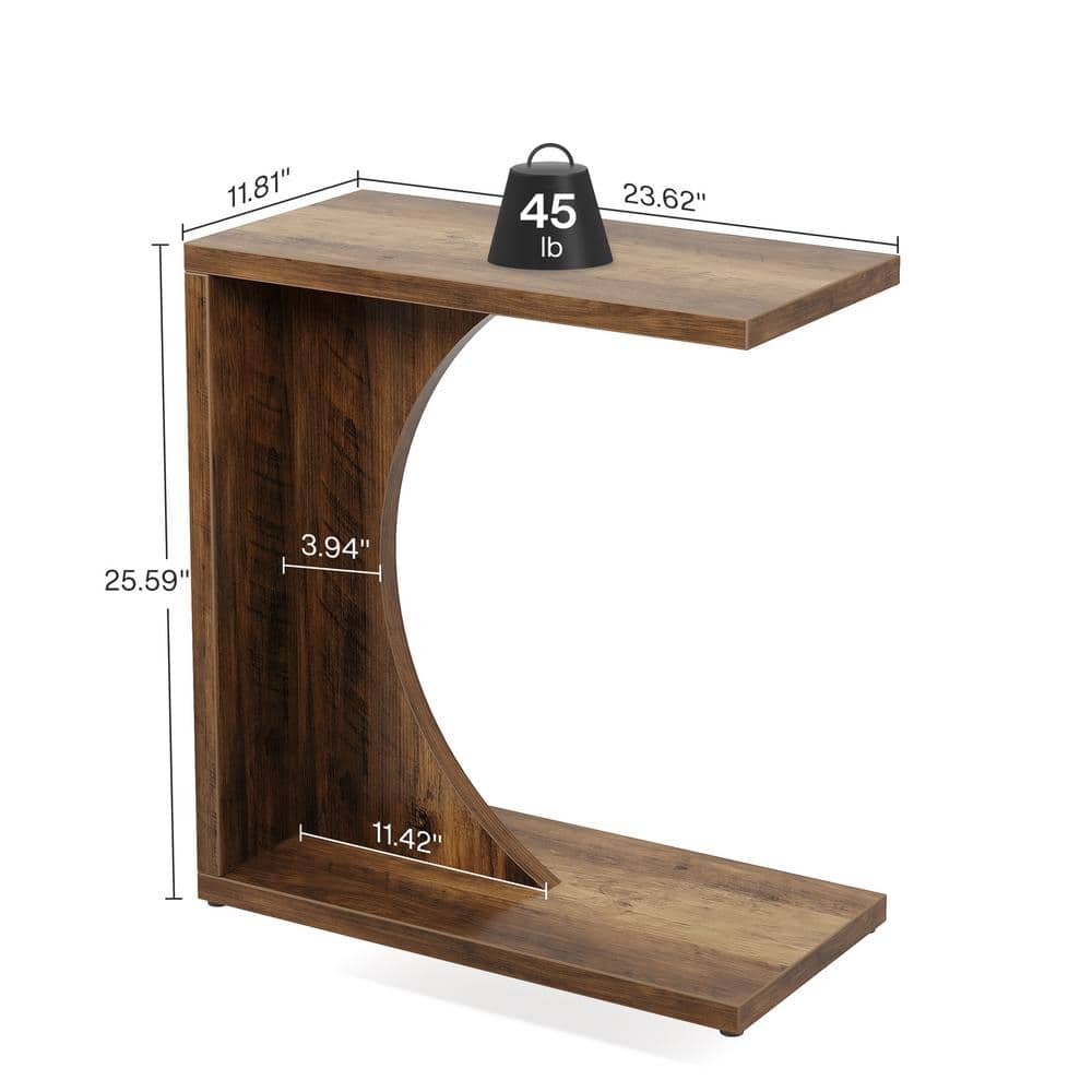 Kerlin 23.62 in. Rustic Brown C-Shaped Wood End Table for Small Space, Sofa Side Table Couch Table for Home Office - thumbnail 3