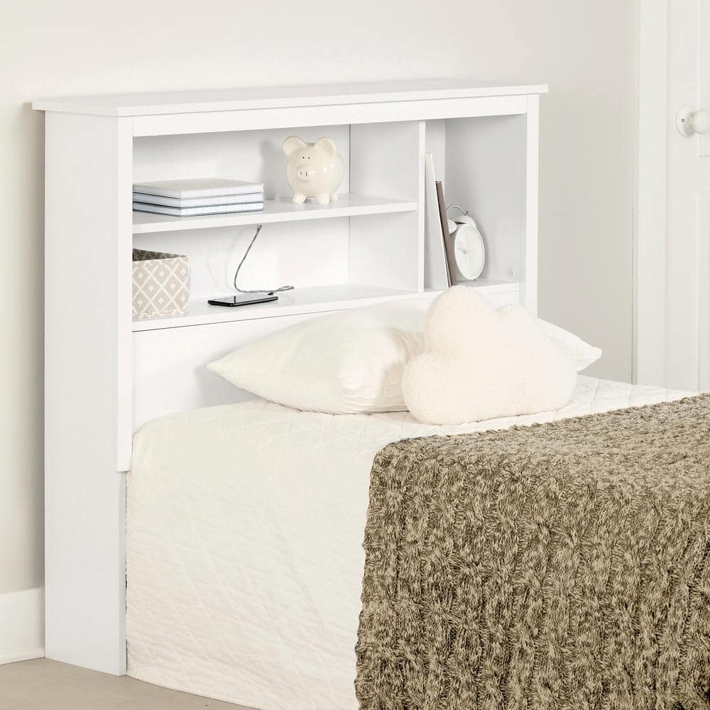Twin White Wood Headboard with Storage Shelves
