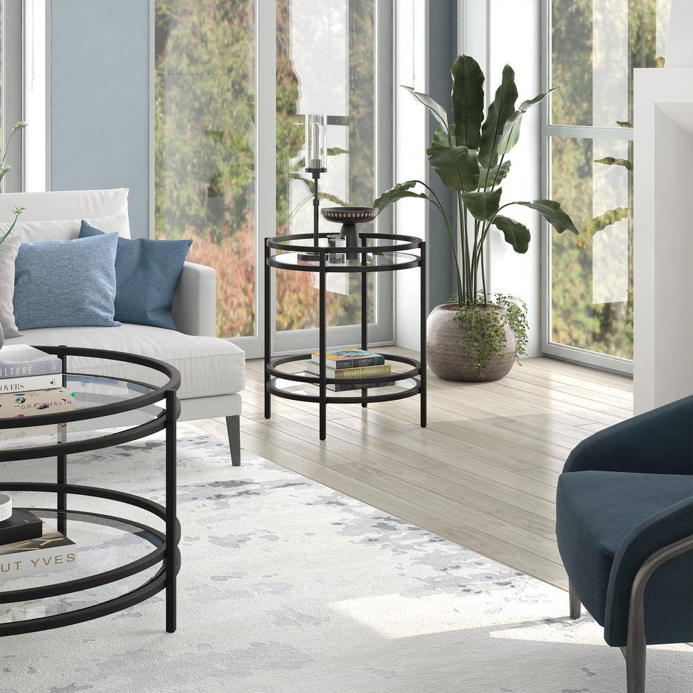 Modern Blackened Bronze 20" Round Metal & Glass Side Table