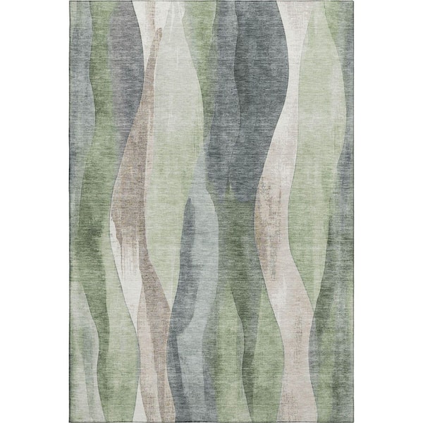 Mayfield Premium Machine Washable Abstract AMF1989 Fern 8 ft. x 10 ft. Area Rug