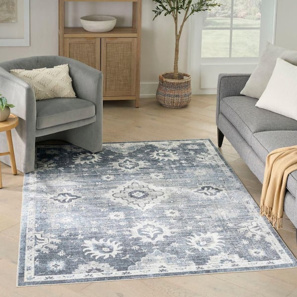 Astra Machine Washable Denim 4 ft. x 6 ft. Distressed Traditional Area Rug