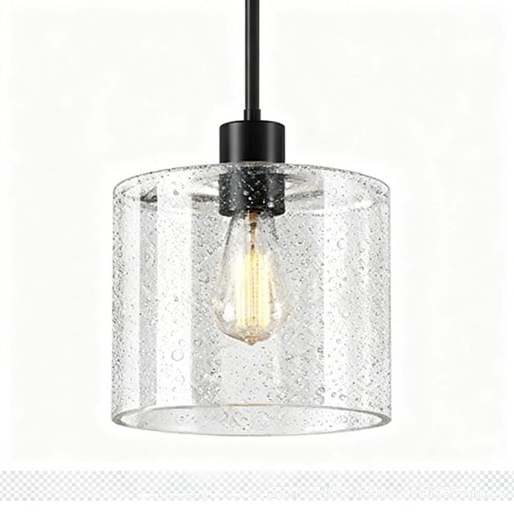 8 in. 1-Light Matte Black Cylinder Pendant Light with Seeded Glass Shade for Kitchen Island Dining Room price history on PriceWatchPro