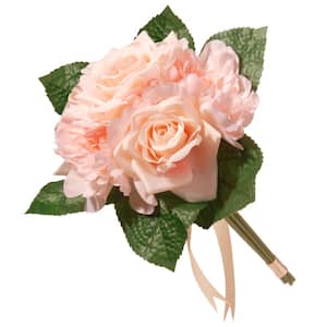 12.2 in. Artificial Mixed Peach Rose and Peony Bouquet