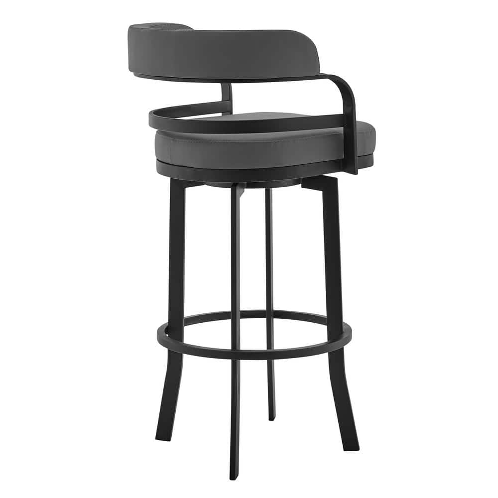 Gray Faux Leather and Black Metal Swivel Bar Stool