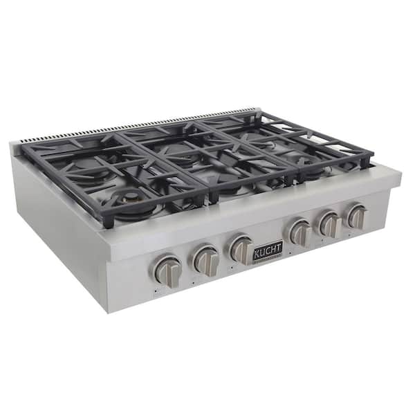 Professional 36 in. Natural Gas Range Top in Stainless Steel and Classic Silver Knobs with 6 Burners