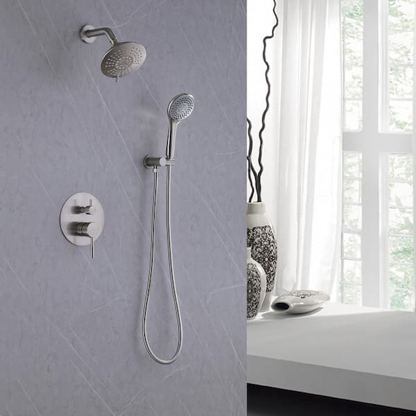 Single-Handle 2-Spray Round High Pressure Shower Faucet in Brushed Nickel (Valve Included)