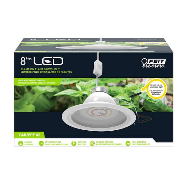 8 in. 32-Watt Clamp Mount White Full Spectrum LED Non-Dimmable Indoor Plant Grow Light, Cool White (2-Pack)