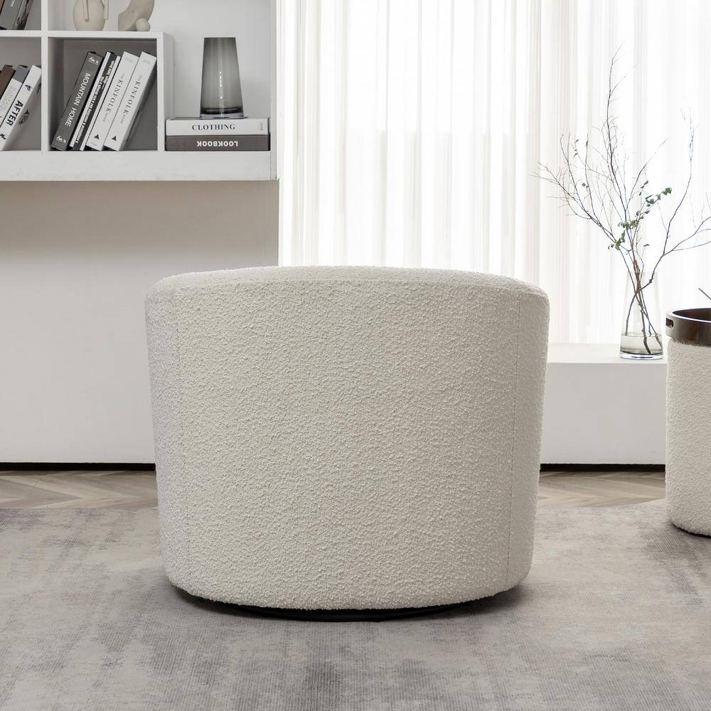 Cream Upholstered Swivel Barrel Accent Chair with Wood Frame