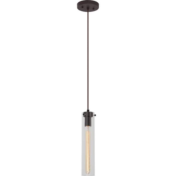 Volume Lighting Prelude 1-Light Indoor Antique Bronze Hanging Mini Pendant with Skinny Clear Glass Cylinder Shade