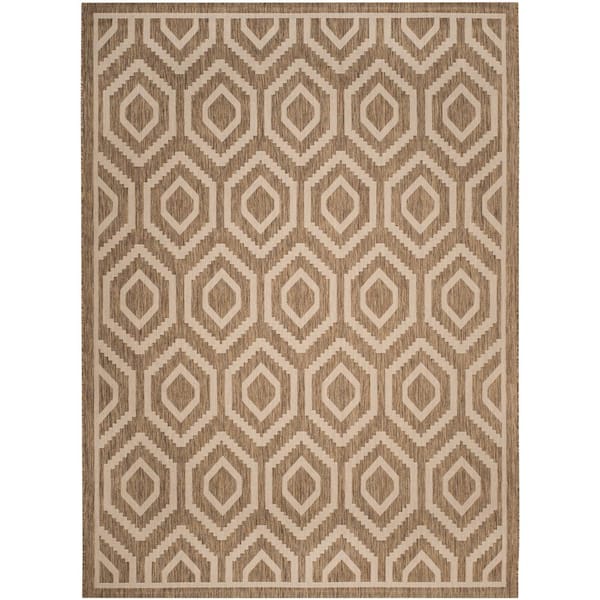 SAFAVIEH Courtyard Brown/Bone 9 ft. x 12 ft. Geometric Indoor/Outdoor Patio  Area Rug