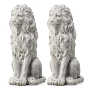 27.75 in. H Oversized MGO White Guardian Sitting Lion Garden Statue (Set of 2)