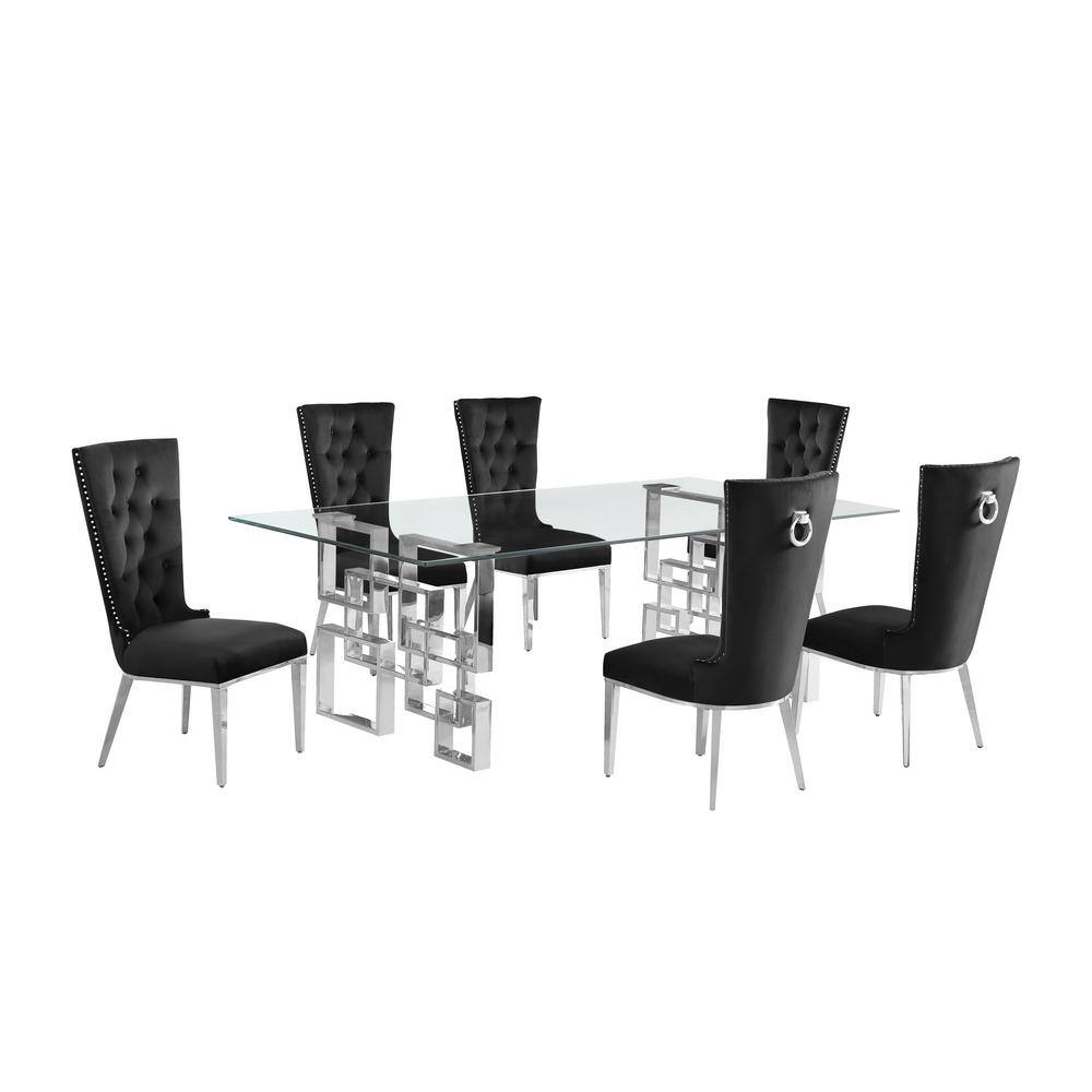 Best Quality Furniture Dominga 7Piece Rectangular Glass Top Stainless