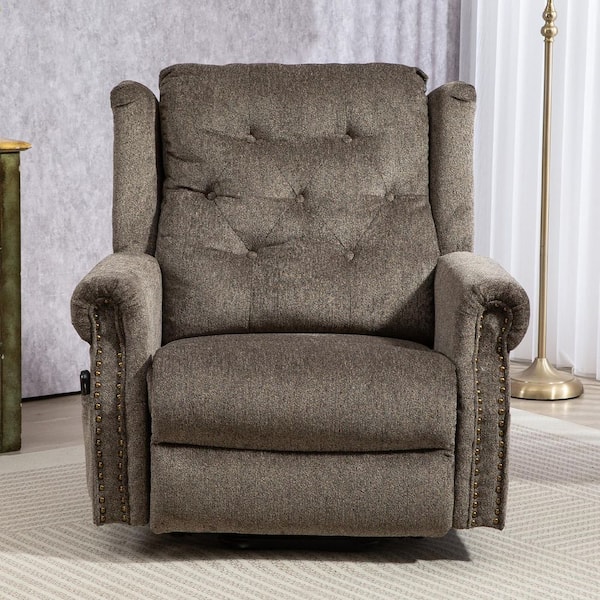 Upgraded Oversized Gray Chenille Vintage Tufted Power Lift Recliner Chair with Nailhead Trim, Living Room Accent Chair