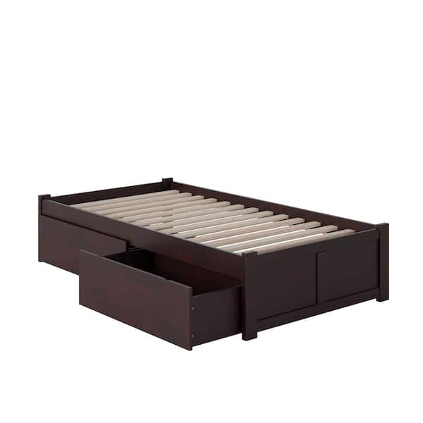 AFI Concord Espresso Twin XL Platform Bed with Flat Panel Foot Board and 2-Urban Bed Drawers
