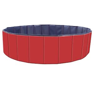 4 ft. x 4 ft. Red Foldable Round 11.8 in. D PVC Kiddie Pool Pet Swimming Pool