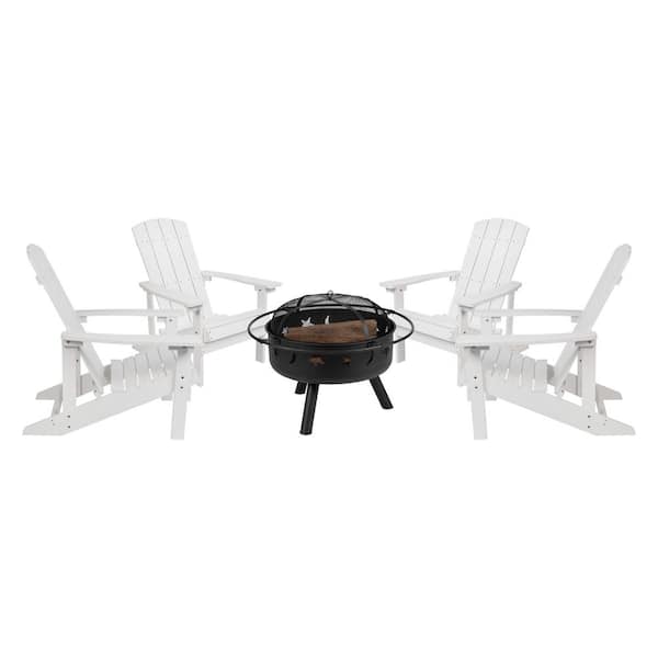Carnegy Avenue White 5-Piece Faux Wood Resin Patio Fire Pit Set