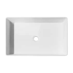 Solid Resin Rectangular Vessel Bathroom Sink in White without Drain and faucet