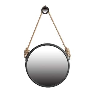 20 in. W x 20 in. H Round Metal Iron Framed Black Wall Decorative Mirror with Rope Strap