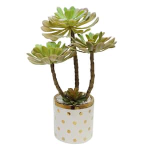 Artificial Potted Succulent Stem in Polka Dot Vase Green/Gold