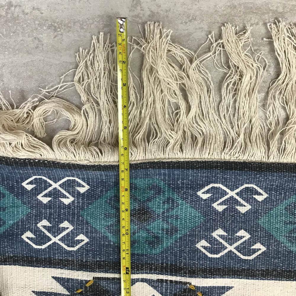 Blue and White Cotton Aztec Fringe Wall Hanging, 25.5"