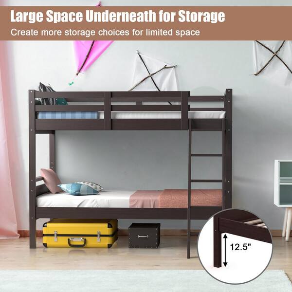 Wooden Twin Over Twin Bunk Beds Convertible 2 Individual Twin Beds Espresso 