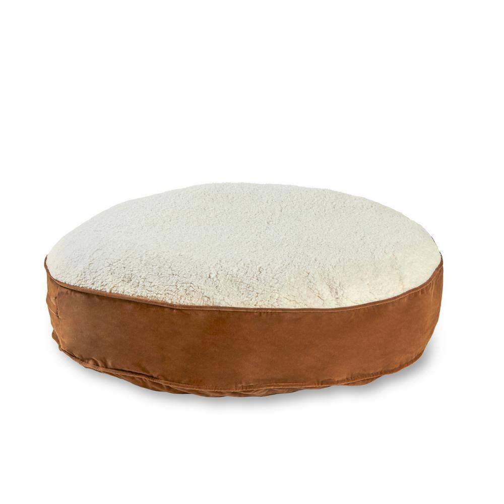 Small Latte Sherpa Round Pillow Dog Bed