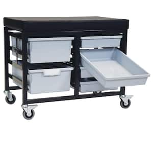 StorBenchSeat With Cushioned Seat and 6 Storsystem Trays and Bins-Gray