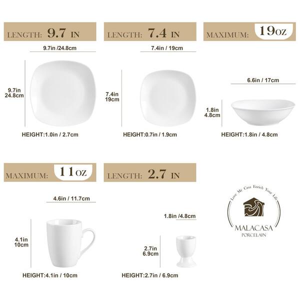 MALACASA 50-Piece Neutral White Porcelain Dinnerware Set ELISA-50