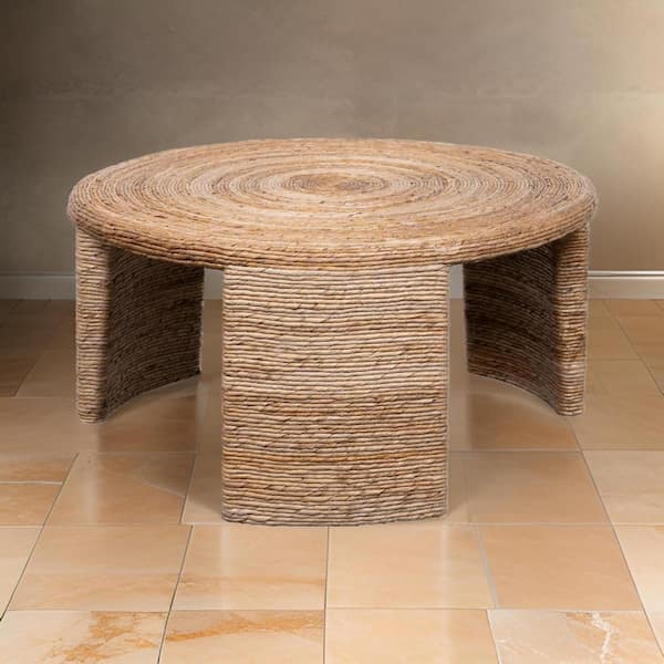 Benjara Asha 36 in. Brown Round Wood Coffee Table with Cottage Bohemian Inspired Style