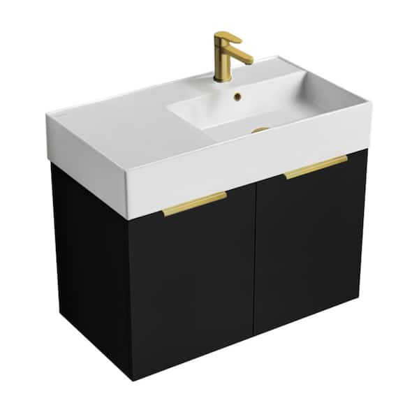 Nameeks Derin 31.9 in. W x 17.3 in. D x 25.2 in. H Modern Bathroom Vanity in Matte Black With White Ceramic Top