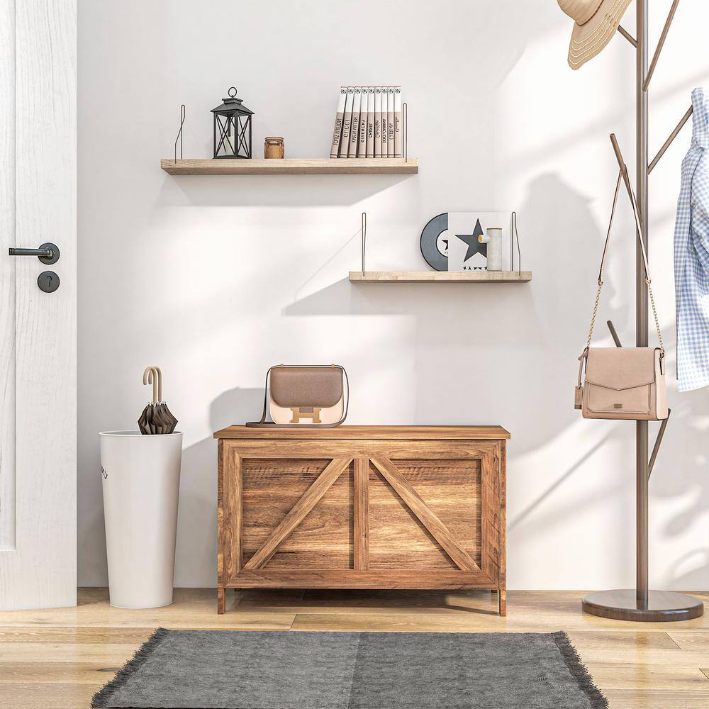 Brown Oak Farmhouse Storage Chest with Lift Top