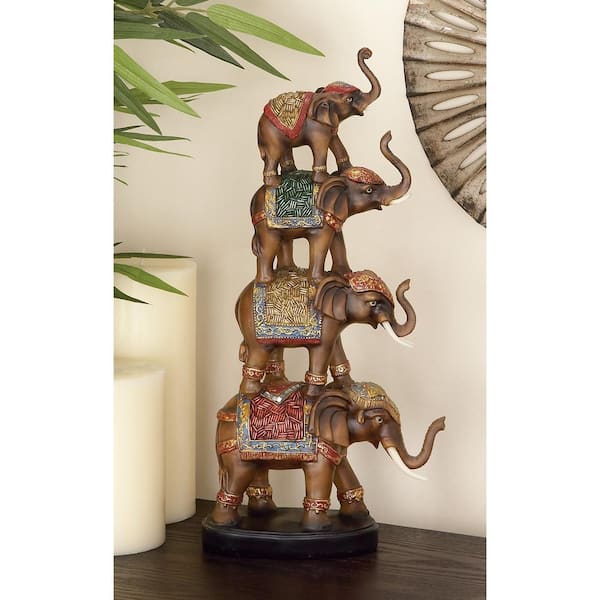 4 in. x 18 in. Brown Polystone Elephant Sculpture