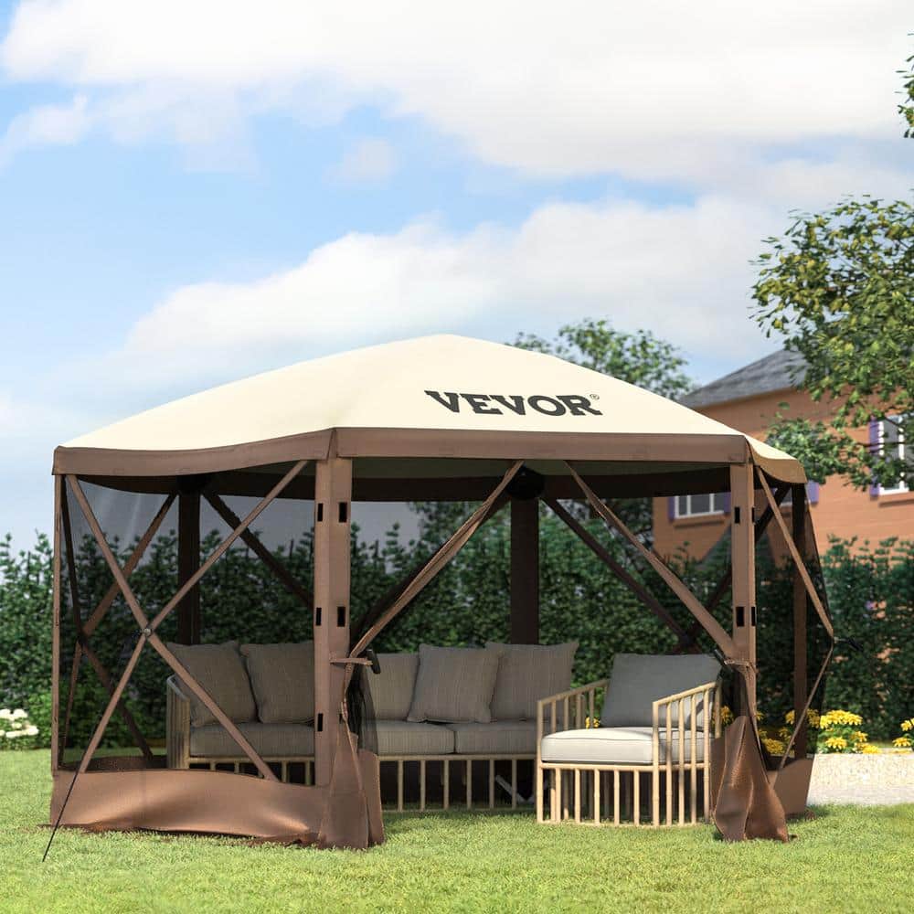 VEVOR 12 ft x 12 ft Brown and Beige Pop-Up Gazebo Tent