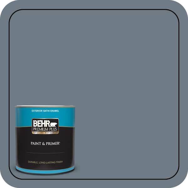 BEHR PREMIUM PLUS 1 qt. #N490-5 Charcoal Blue Satin Enamel Exterior Paint & Primer