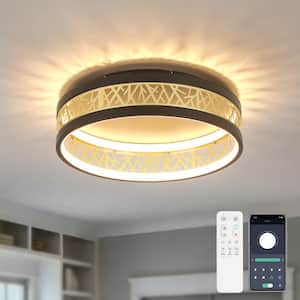 15.7 in. Black and Gold Farmhouse Integrated LED Flush Mount Ceiling Light Industrial Antique Style with Remote and APP