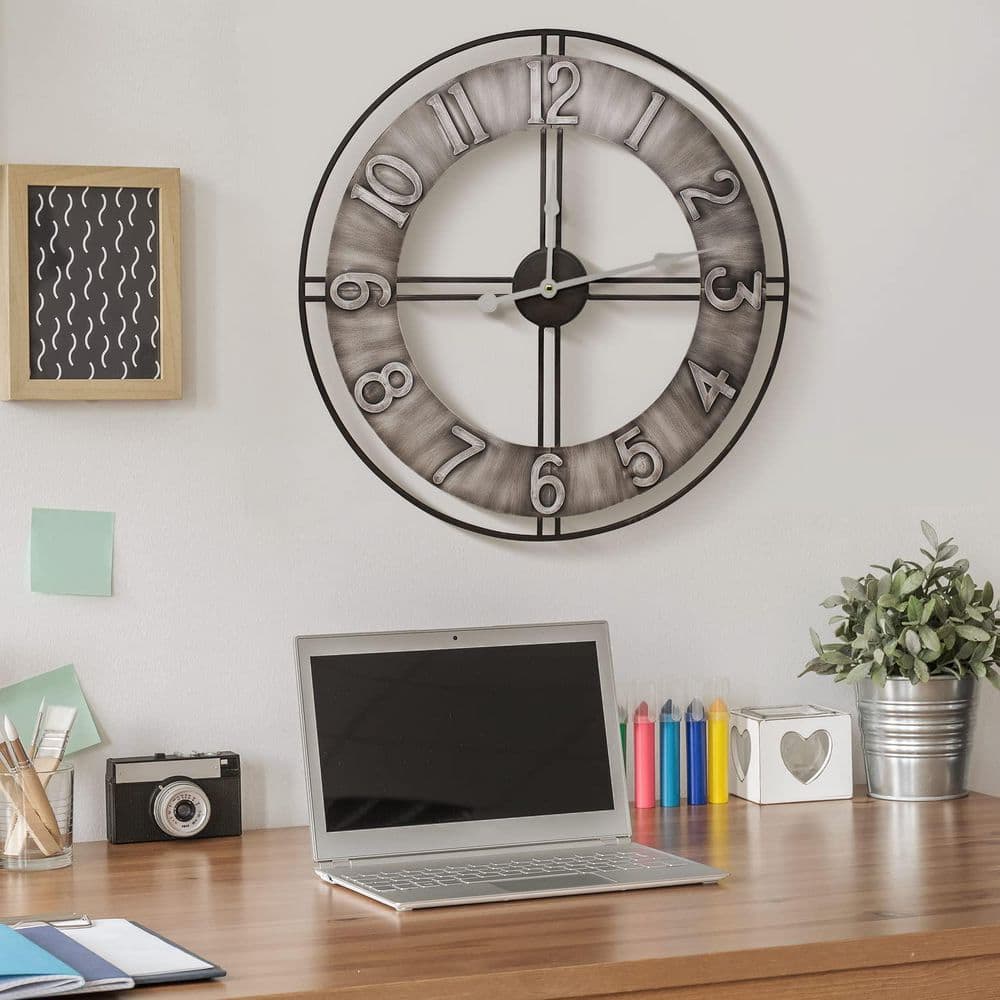Sorbus 24" Distressed Gray Oversized Metal Wall Clock