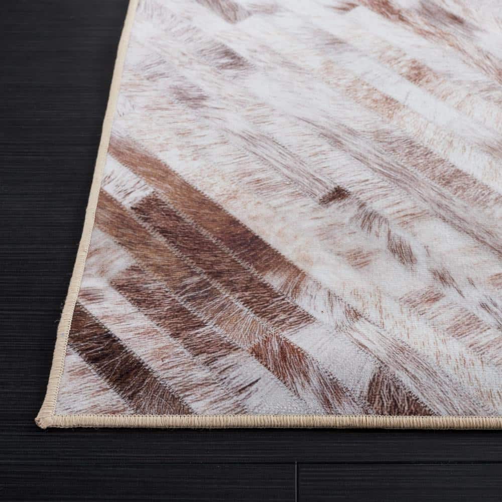 Beige and Brown Faux Hide Washable Area Rug