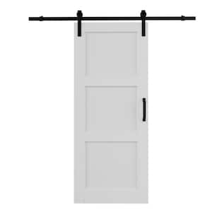 36 in. x 80 in. White 3-Panel Blank Solid Core Composite MDF Wood Primed Sliding Barn Door with Hardware Kit