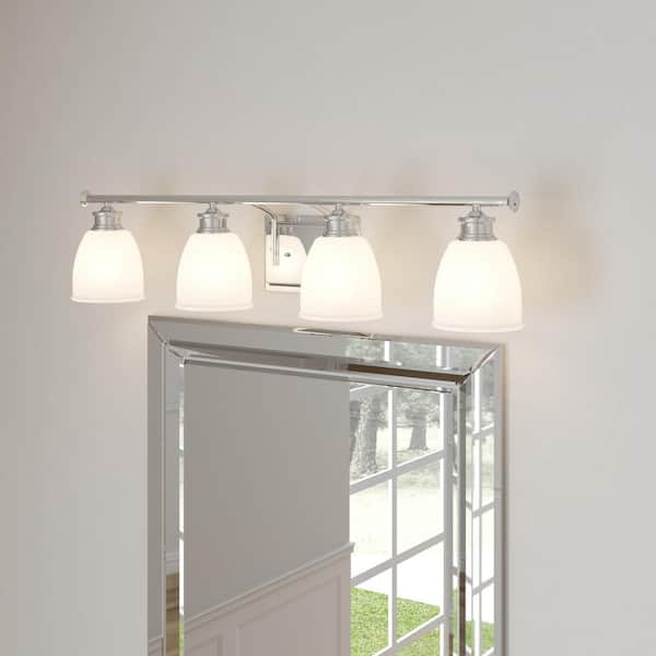 Progress Lighting Lucky Collection 33.56 in. 4-Light Polished Chrome Bathroom Vanity Light with Glass Shades