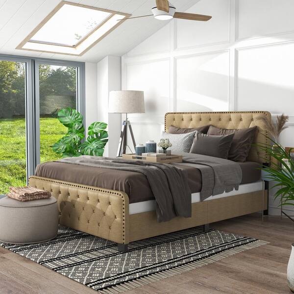 Furniture of America Dexter Brown Eastern King Upholstered Wood Bed