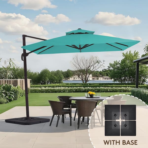10 ft. x 10 ft. Square Cantilever Patio Umbrella with Weighted Base in Peacock Blue