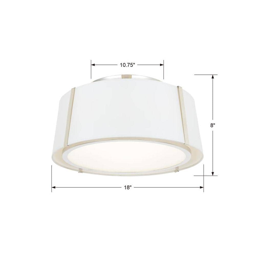 Elegant Polished Nickel 3-Light Drum Ceiling Mount with White Silk Shade