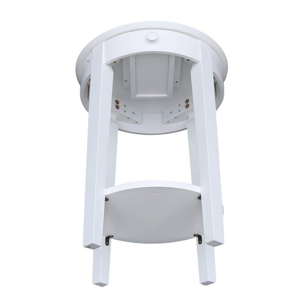 Elegant Round White Parawood Accent Table with Drawer and Shelf